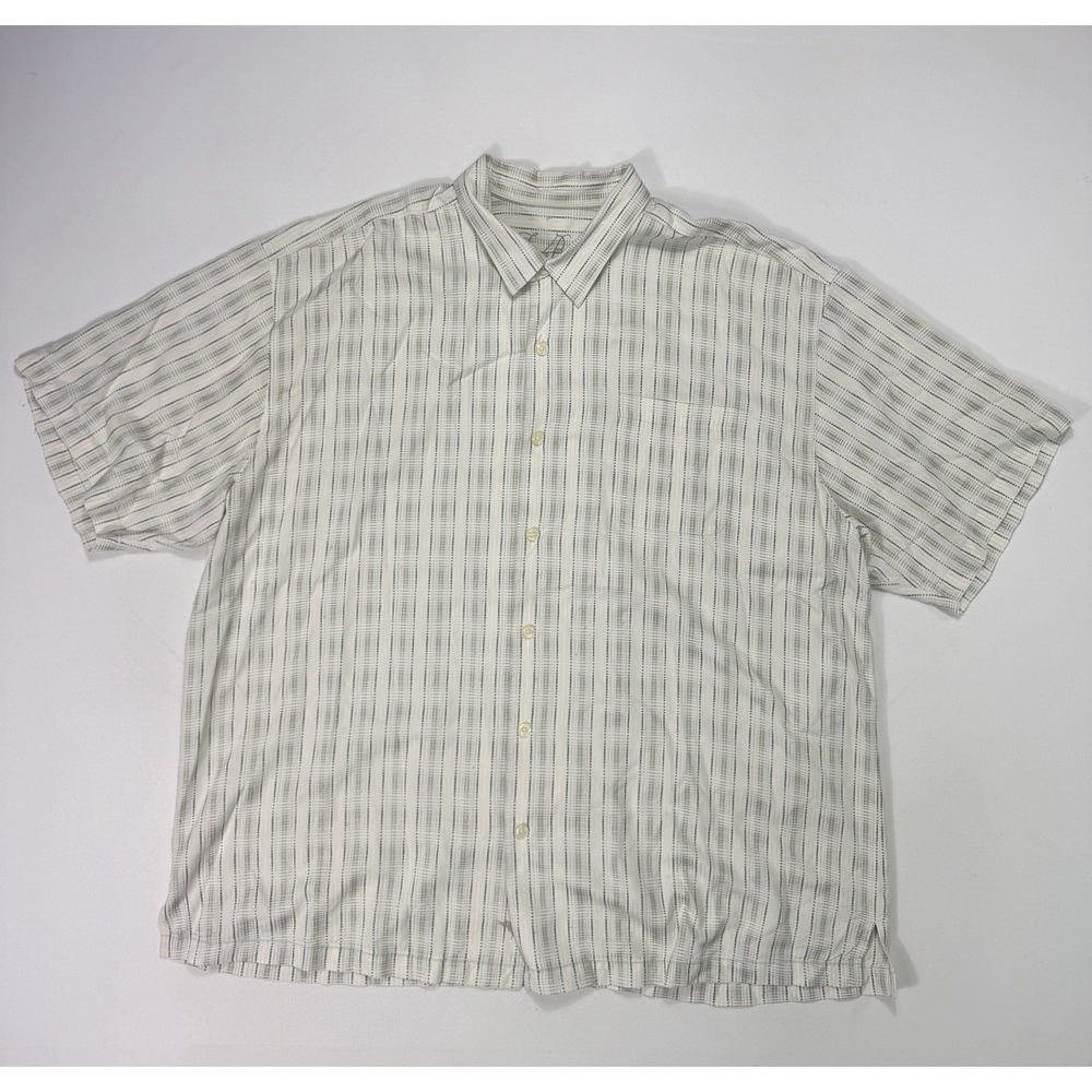 Tommy Bahama Men's 2XL Button Shirt 100% Silk Grey Plaid Tropical Beach